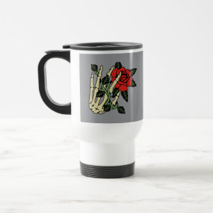 Mano de esqueleto con taza de viaje Rosa - Persona