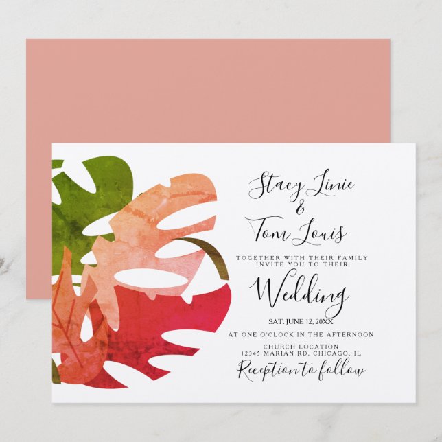 Mano de Foliage de Monstera atrajo una invitación  (Anverso / Reverso)