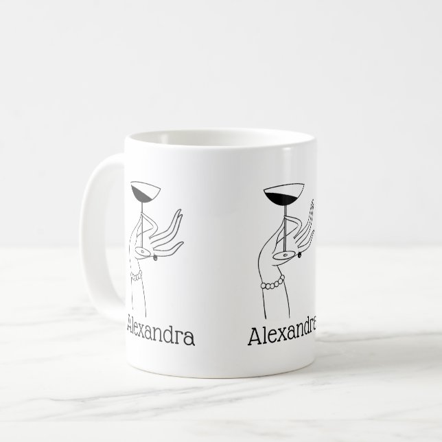 Mano de mujer Art Déco sosteniendo una copa de cha (Anverso izquierdo)