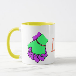 Mano del arte pop que sostiene la taza