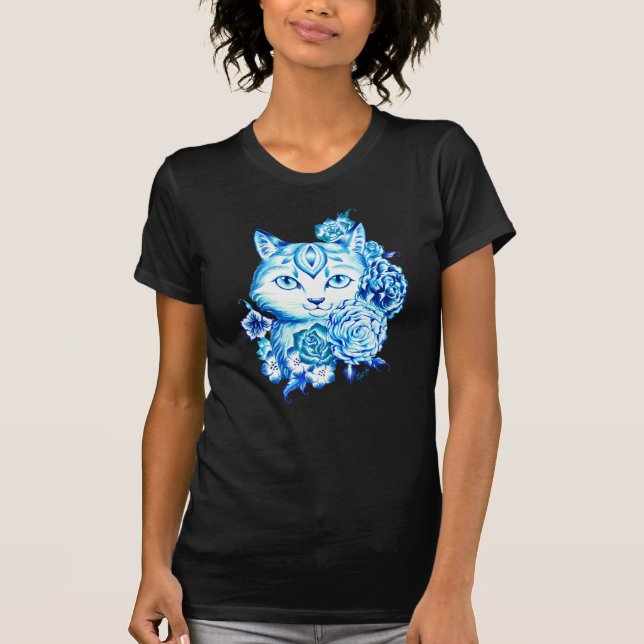 Mano elegante camisa azul dibujada del gato de 10 (Anverso)