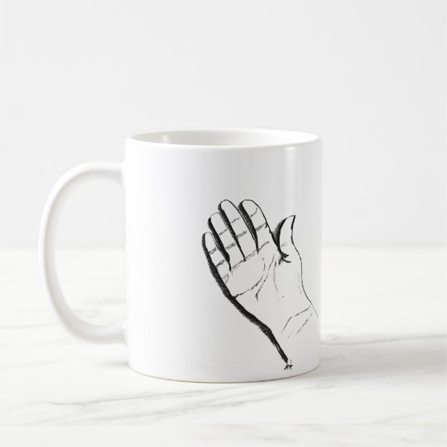 mano en blanco y negro en taza de café (Izquierda)