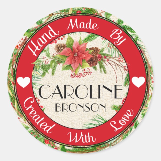 Mano hecha con amor pegatina navideña (Anverso)