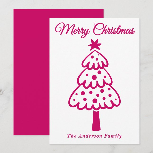 Mano magenta caprichosa dibuja árbol de Navidad (Anverso / Reverso)