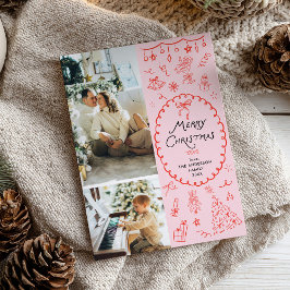 Mano roja rosa retro dibujada Feliz Navidad 2 foto