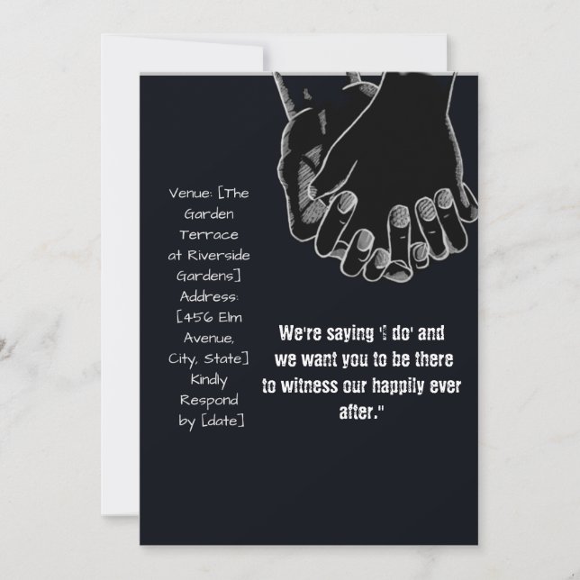 mano simple vectorial boda negro Invitación (Anverso)