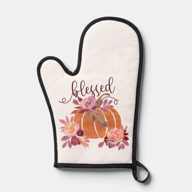 Manoplas Bendita - Calabaza de otoño con flores rosas (Anverso)