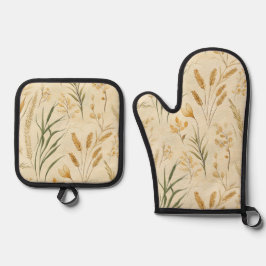 Manoplas Campos de Trigo Rústico Oven Mitt y Pot Holder Set