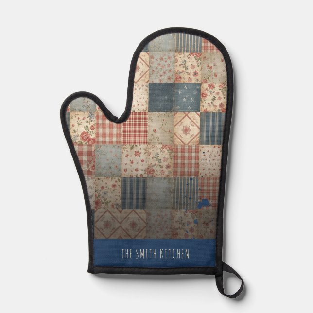 Manoplas Cocina Familiar Personalizada con Parche Vintage (Anverso)