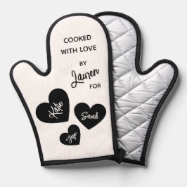 Manoplas Cocinado con amor, negro y blanco personalizado