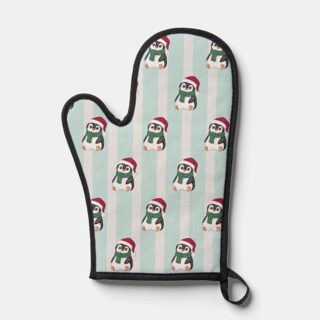 Manoplas Cute Baby Penguin Wearing Santa Hat Christmas (Anverso)