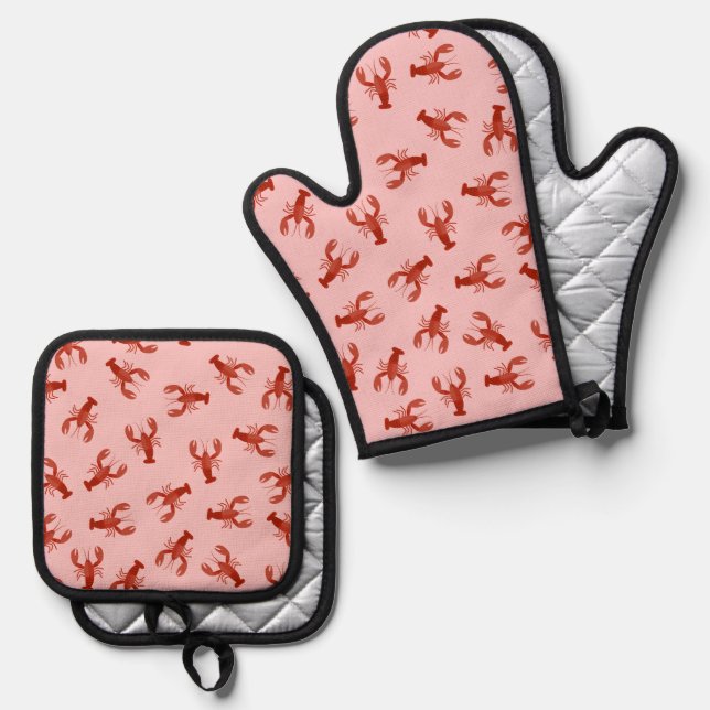 Manoplas Diseño de langostas Oven Mitt & Pot Holder Set (Anverso/Reverso)