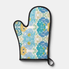 Manoplas Floral Acuarela Azul y Amarillo