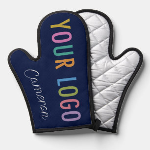 Manoplas Guante de horno azul marino con logotipo y nombre 