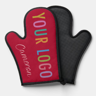 Manoplas Guante de horno rojo oscuro con logotipo y nombre