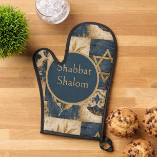 Manoplas Guantes para horno Shabbat Shalom, Judaica azul ma