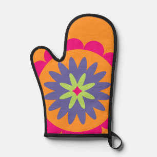 Manoplas ilustracion de formas florales naranja y rosa