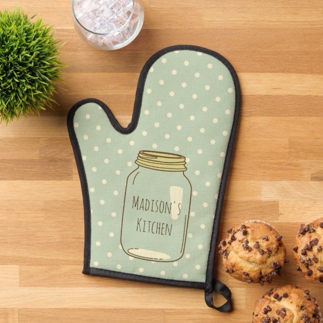 Manoplas Mason Jar personalizado de los puntos de polka (De arriba hacia abajo)