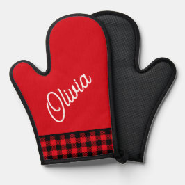 Manoplas Monograma de guiones, trenzado de búfalo negro roj