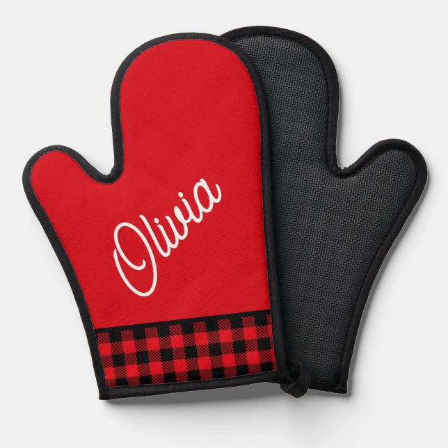 Manoplas Monograma de guiones, trenzado de búfalo negro roj (Anverso/Reverso)