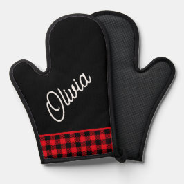 Manoplas Monograma de guiones, trenzado de búfalo rojo