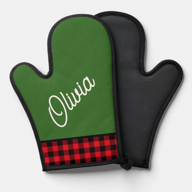 Manoplas Monograma de guiones, trenzado de búfalo verde y r