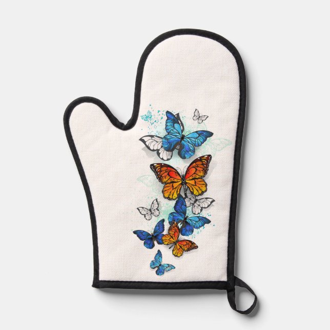 Manoplas Morfo y monarca de las mariposas voladoras (Anverso)
