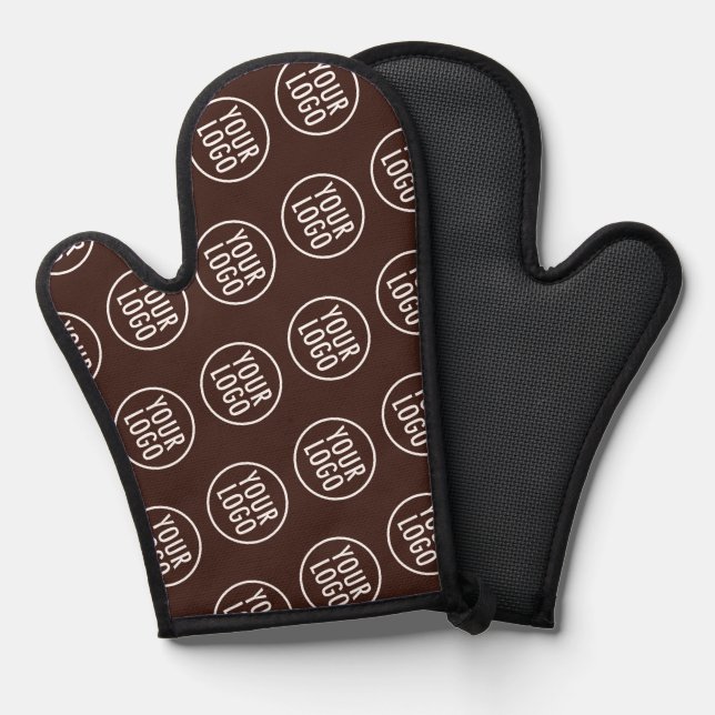 Manoplas Oven Mitt de silicona marrón con patrón de logotip (Anverso/Reverso)