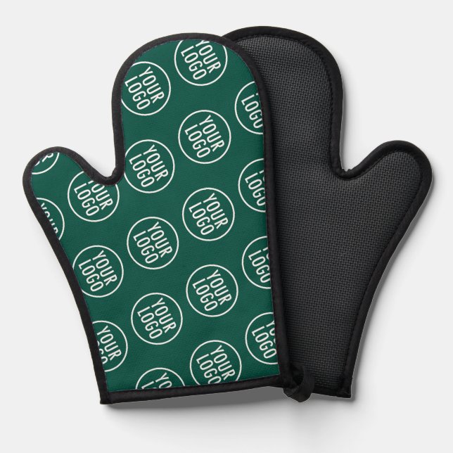 Manoplas Oven Mitt de silicona verde con patrón de logotipo (Anverso/Reverso)