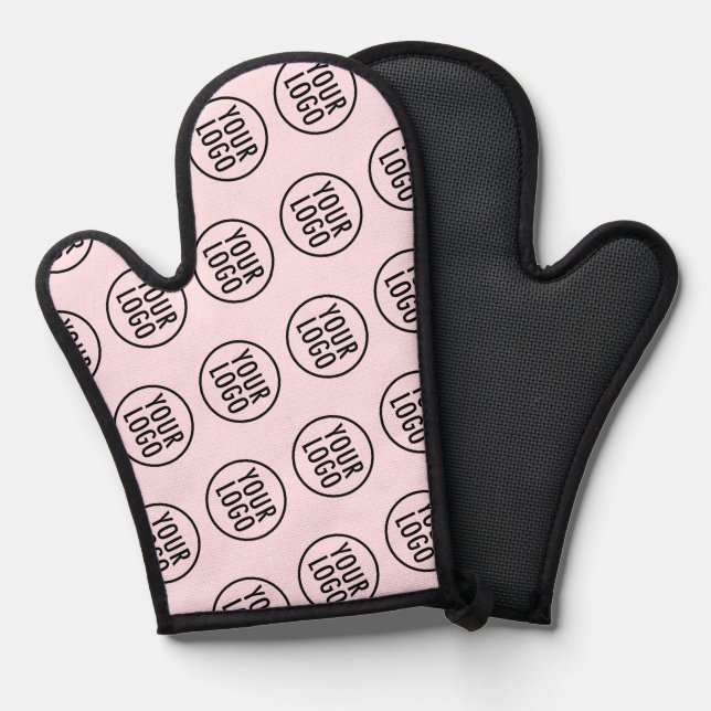 Manoplas Oven Mitt rosado de silicona con patrón de logotip (Anverso/Reverso)