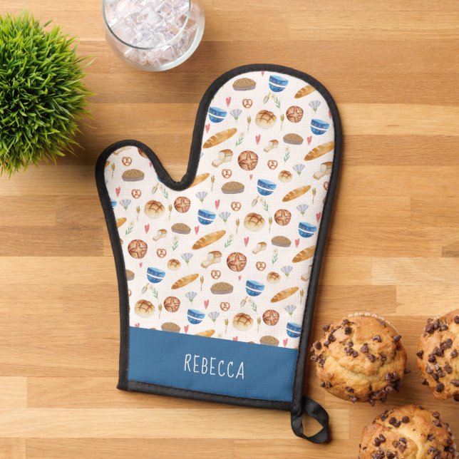 Manoplas Patrón de acuarela de pan y panadería personalizad (De arriba hacia abajo)