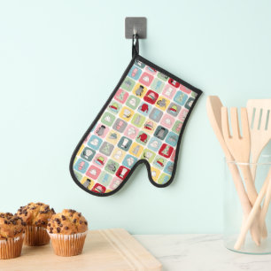 Manoplas Patrón de cafés y tazas retro