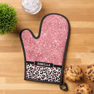 Manoplas Purpurina rosa Leopard Print Shimmer personalizado