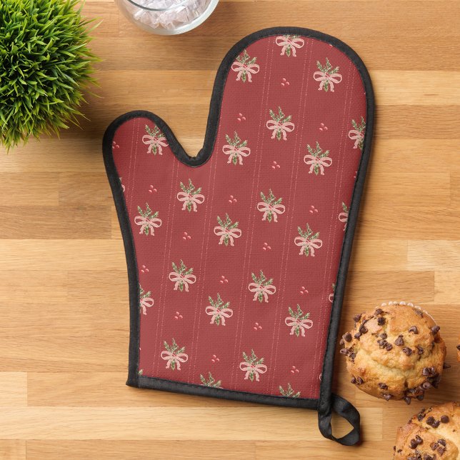 Manoplas Red Botanical Christmas (Red Bows & Holly Vintage Botanical Christmas Oven Mitt by Painted Paperie
)
