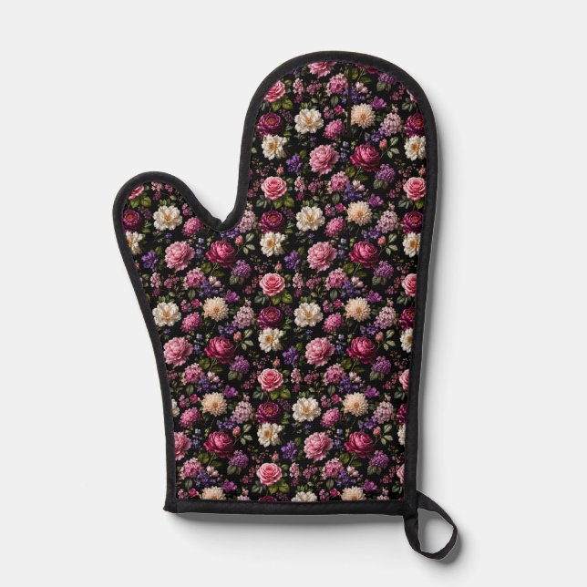 Manoplas Rosa de terciopelo negro (Anverso)