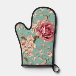 Manoplas Shabby Chic Pink and White Florals on Teal