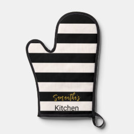 Manoplas Simple Black and White Strips Gold Script Name