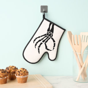 Manoplas Skeleton Hand Ok Rótulo Cocina gótica de Halloween