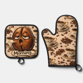 Manoplas Sleepy coffee bean oven, mint and potholder set de
