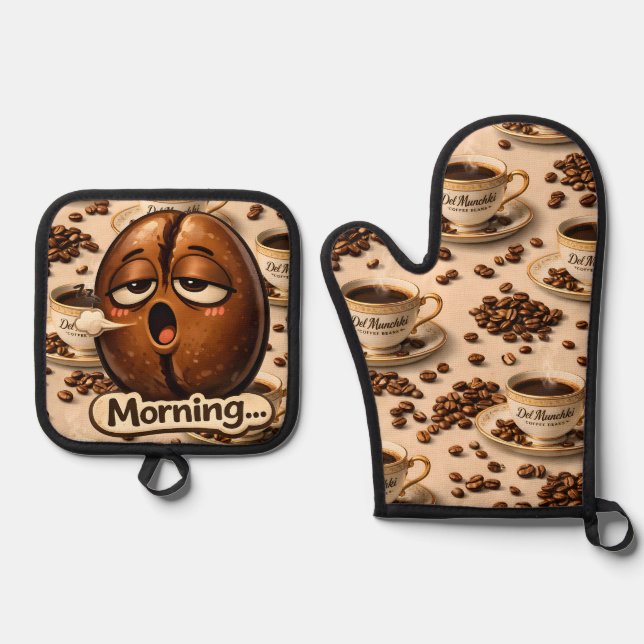 Manoplas Sleepy coffee bean oven, mint and potholder set de (Anverso)