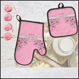 Manoplas Tiempo de hornear rosado y negro Oven Mitt Set