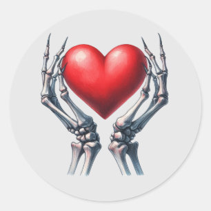 Manos de esqueleto sosteniendo Pegatina de corazón