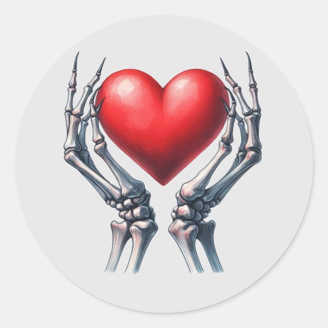 Manos de esqueleto sosteniendo Pegatina de corazón (Anverso)