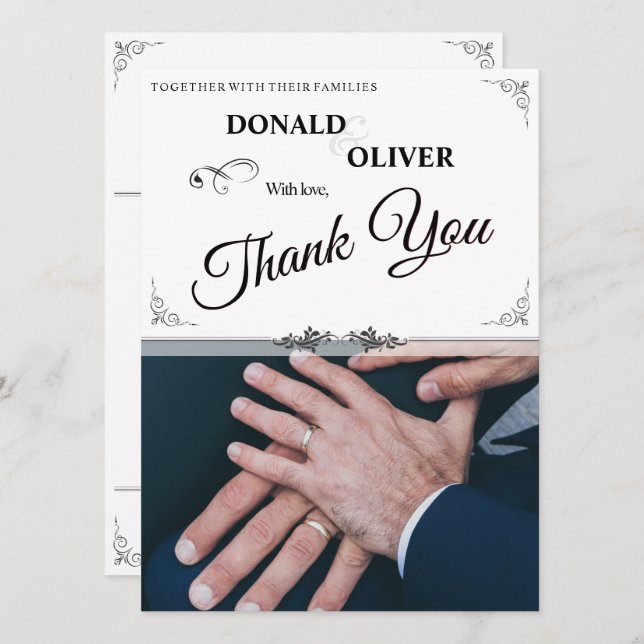 Manos de una pareja Boda gay con anillos (Anverso / Reverso)