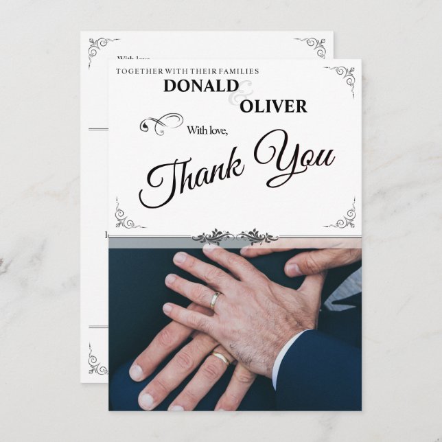 Manos de una pareja Boda gay con anillos (Anverso / Reverso)