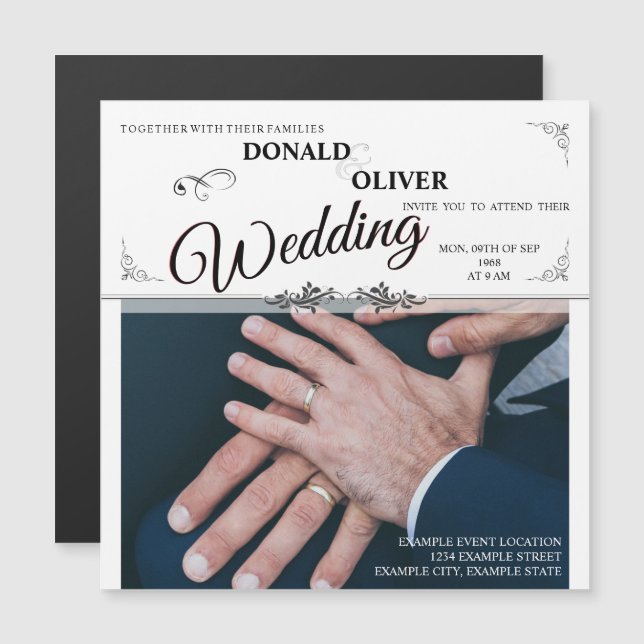 Manos de una pareja Boda gay con anillos (Anverso/Reverso)