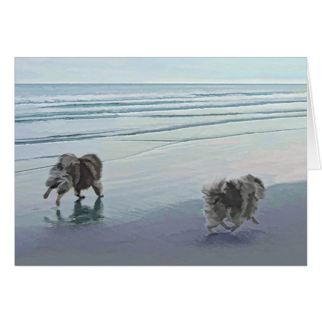 Manos en la pintura de perro en la costa (Anverso (Horizontal))
