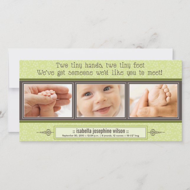 Manos pequeñas, anuncio de nacimiento de pies pequ (Anverso)