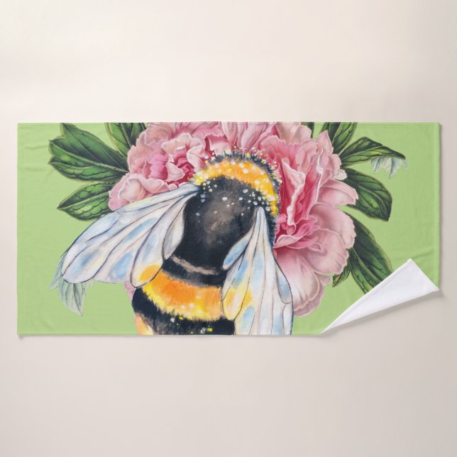 Manosee la abeja y el Peony (Toalla de baño)