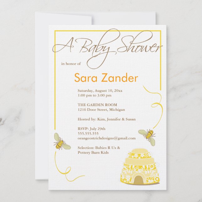 Manosee la invitación de Baby Shower de la abeja (Anverso)
